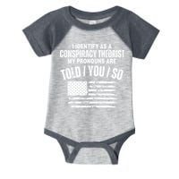 I Identify As A Conspiracy Theorist My Pronouns Are Told You So Infant Baby Jersey Bodysuit