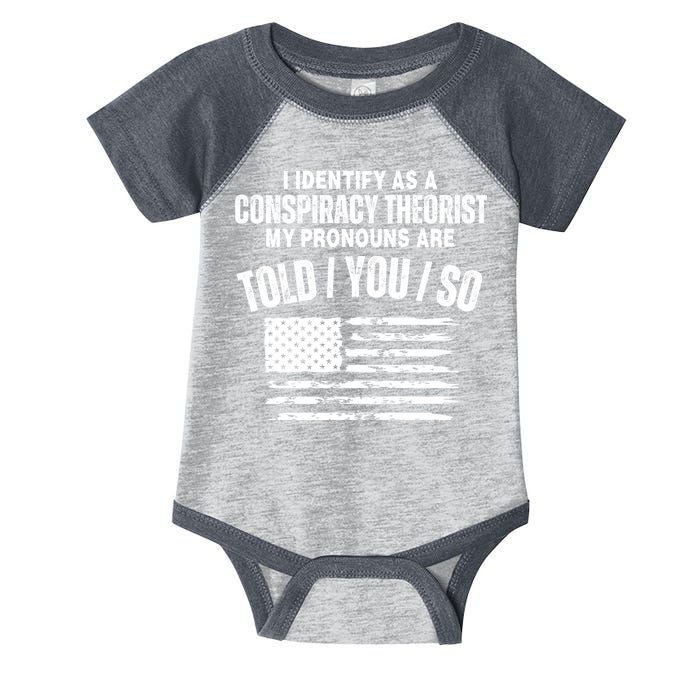 I Identify As A Conspiracy Theorist My Pronouns Are Told You So Infant Baby Jersey Bodysuit