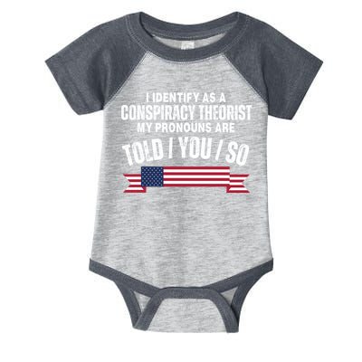 I Identify As A Conspiracy Theorist My Pronouns Are Told You So Infant Baby Jersey Bodysuit
