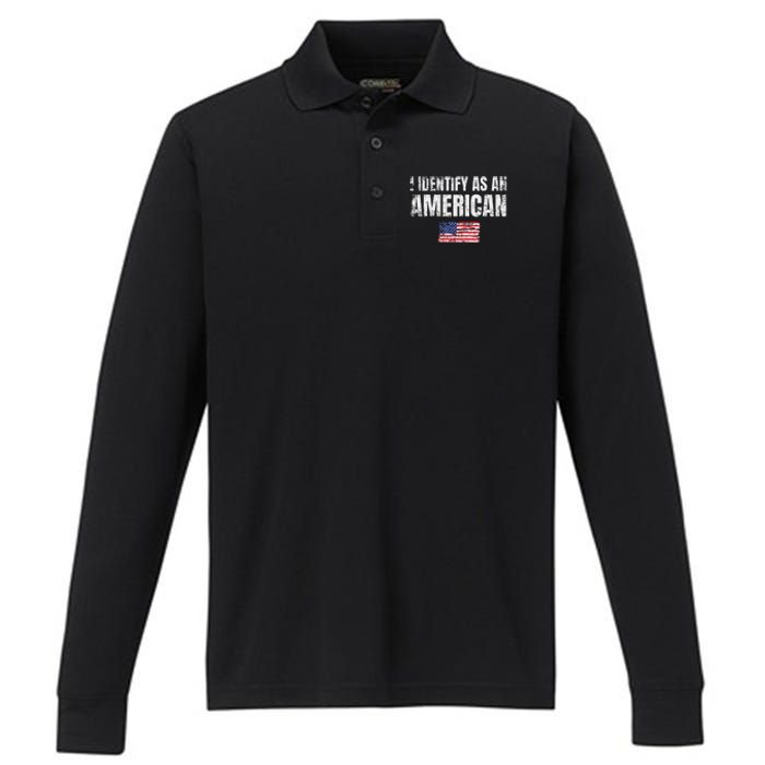 I Identify As An American Usa Patriotic Pride Performance Long Sleeve Polo