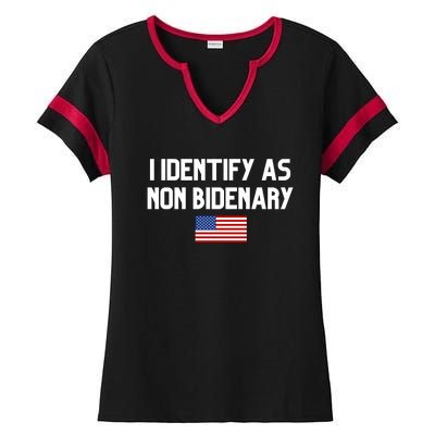 I Identify As Non Bidenary Ladies Halftime Notch Neck Tee