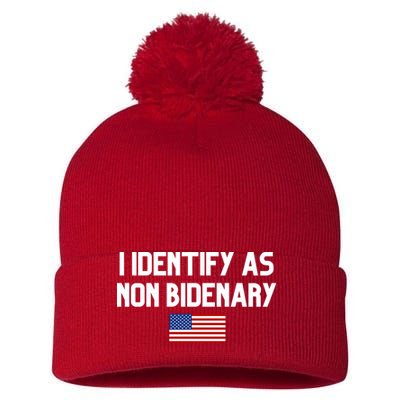 I Identify As Non Bidenary Pom Pom 12in Knit Beanie