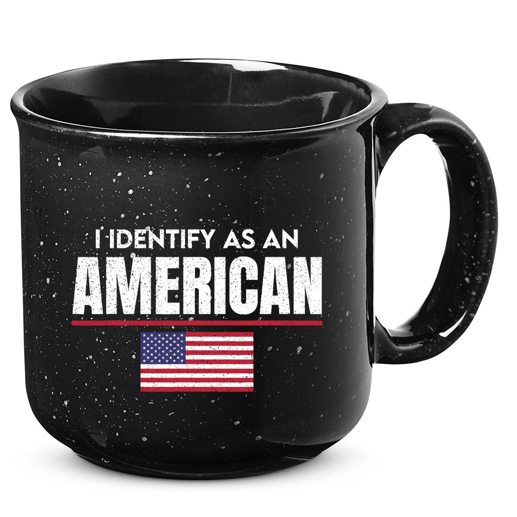 I Identify As An American No Identity Politics Usa Flag 15oz Campfire Ceramic Mug