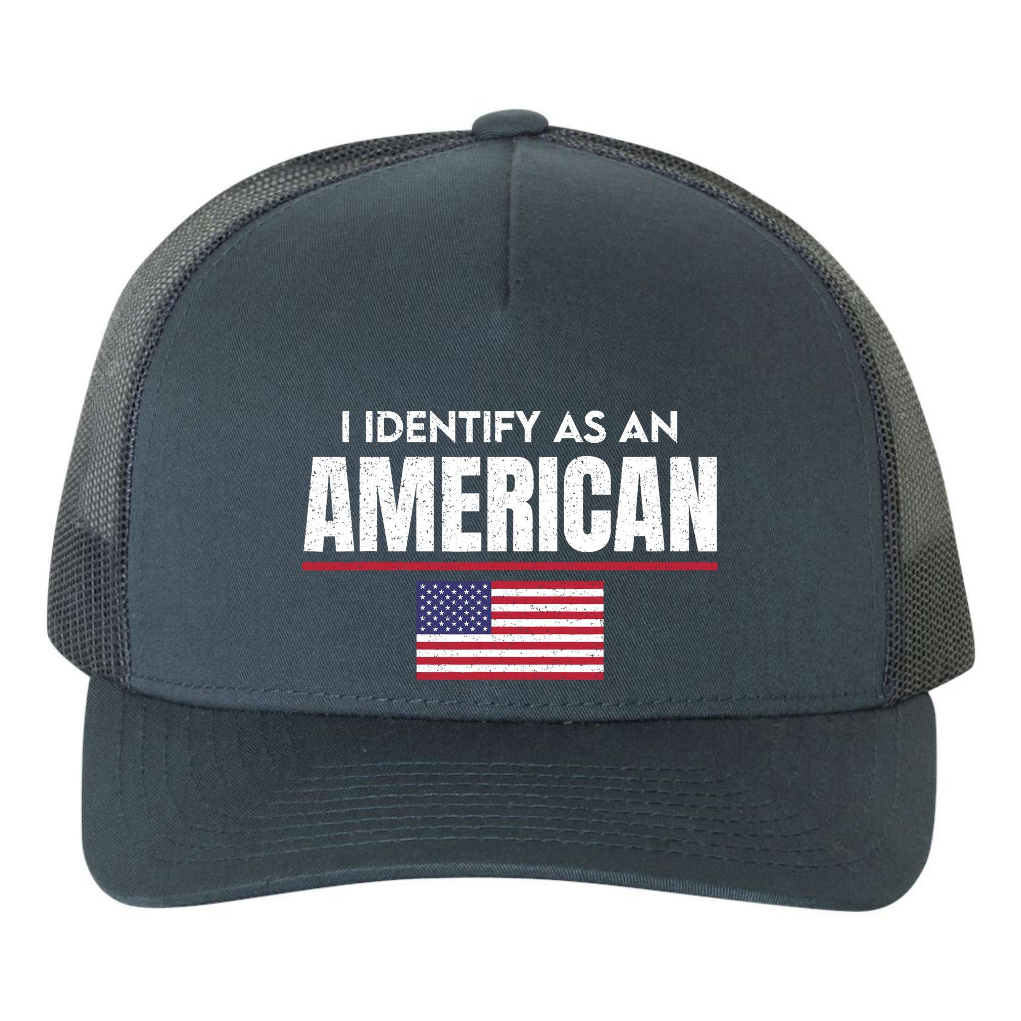 I Identify As An American No Identity Politics Usa Flag Yupoong Adult 5-Panel Trucker Hat