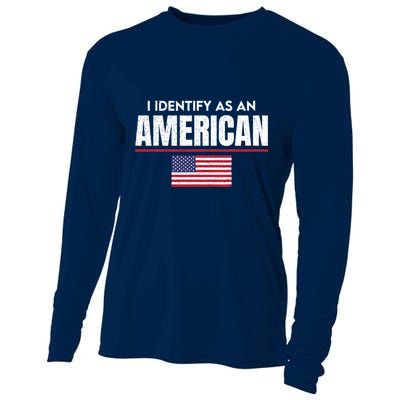 I Identify As An American No Identity Politics Usa Flag Cooling Performance Long Sleeve Crew