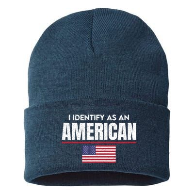 I Identify As An American No Identity Politics Usa Flag Sustainable Knit Beanie