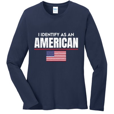 I Identify As An American No Identity Politics Usa Flag Ladies Long Sleeve Shirt