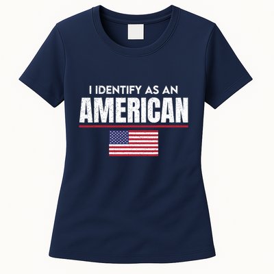 I Identify As An American No Identity Politics Usa Flag Womens T-Shirt
