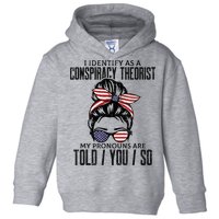 I Identify As A Conspiracy Theorist Pronouns Are Told You So Messy Bun Toddler Hoodie