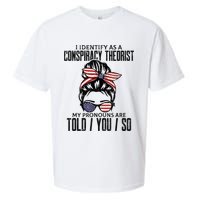I Identify As A Conspiracy Theorist Pronouns Are Told You So Messy Bun Sueded Cloud Jersey T-Shirt