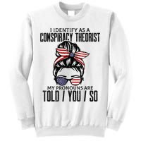 I Identify As A Conspiracy Theorist Pronouns Are Told You So Messy Bun Sweatshirt