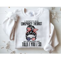 I Identify As A Conspiracy Theorist Pronouns Are Told You So Messy Bun Sweatshirt