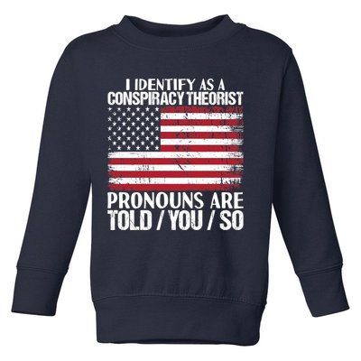 I Identify As A Conspiracy Theorist Pronouns Are Told You So Toddler Sweatshirt