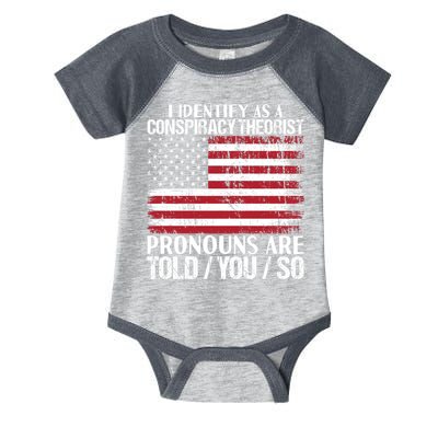 I Identify As A Conspiracy Theorist Pronouns Are Told You So Infant Baby Jersey Bodysuit