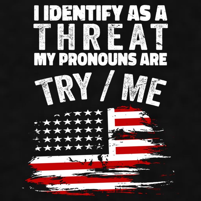 I Identify As A Threat My Pronouns Are Try / Me Funny Ladies PosiCharge Tri-Blend Wicking Tank