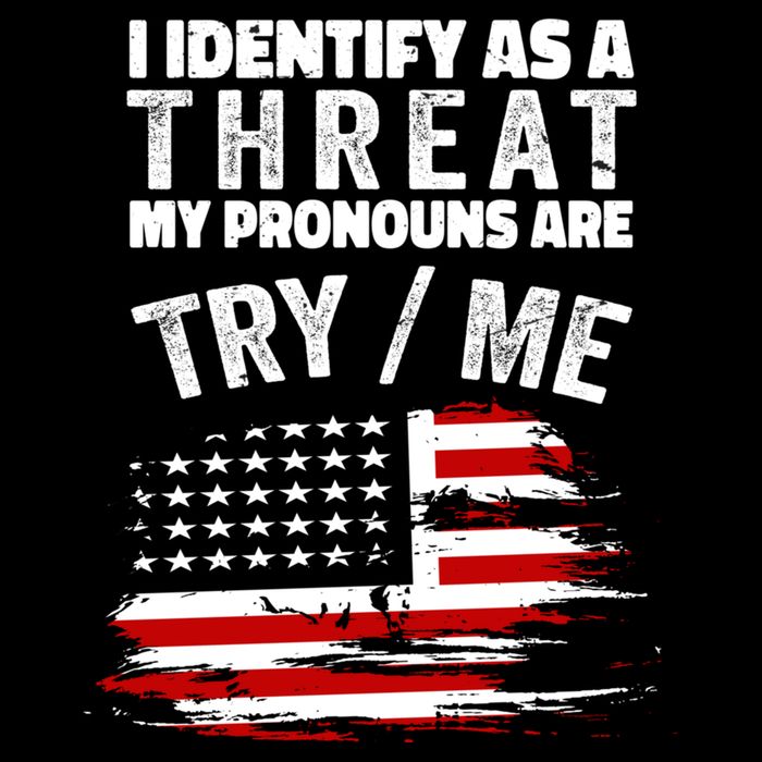 I Identify As A Threat My Pronouns Are Try / Me Funny Button