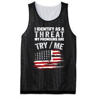 I Identify As A Threat My Pronouns Are Try / Me Funny Mesh Reversible Basketball Jersey Tank