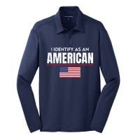 I Identify As An American No Identity Politics Usa Flag Silk Touch Performance Long Sleeve Polo