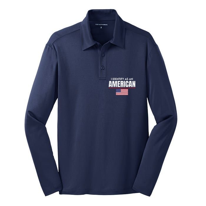 I Identify As An American No Identity Politics Usa Flag Silk Touch Performance Long Sleeve Polo