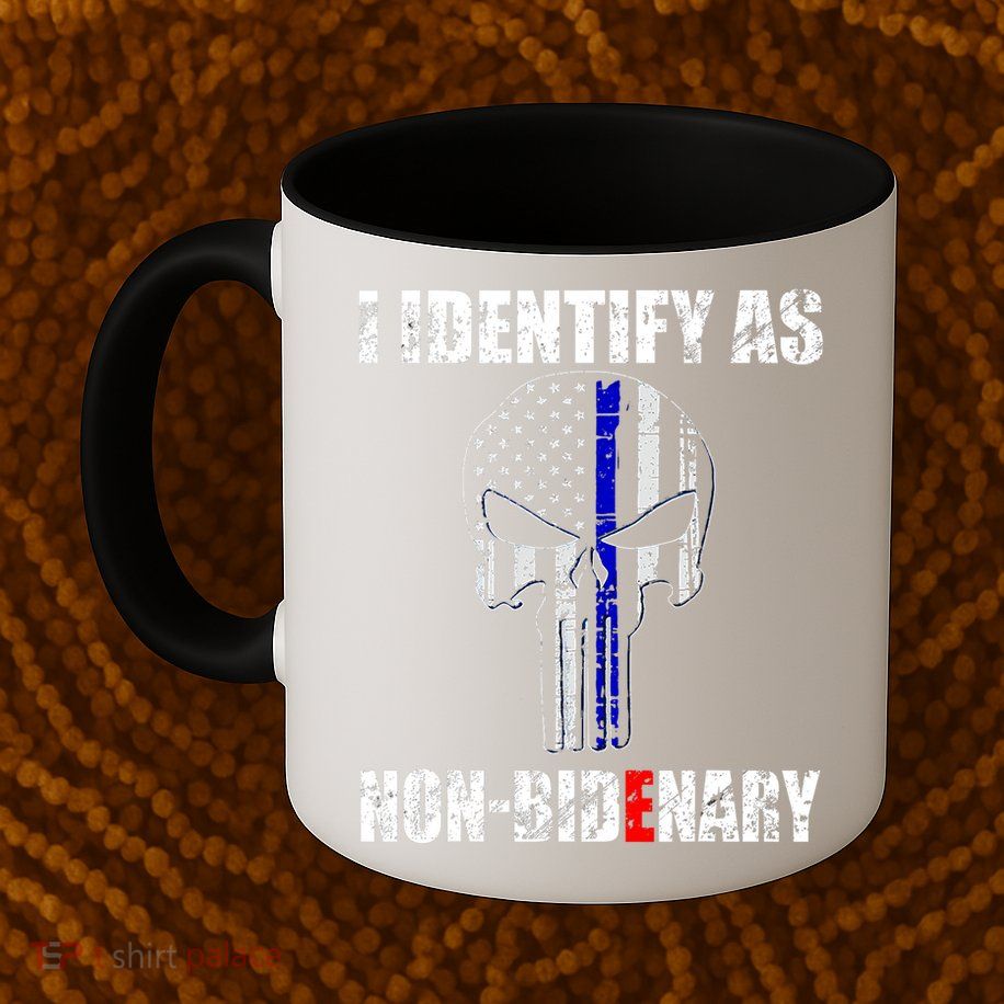 I Identify As Non Bidenary Skull Line Blue Mug