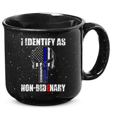 I Identify As Non Bidenary Skull Line Blue 15oz Campfire Ceramic Mug