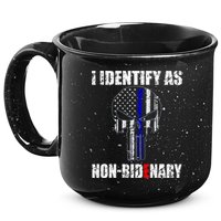 I Identify As Non Bidenary Skull Line Blue 15oz Campfire Ceramic Mug