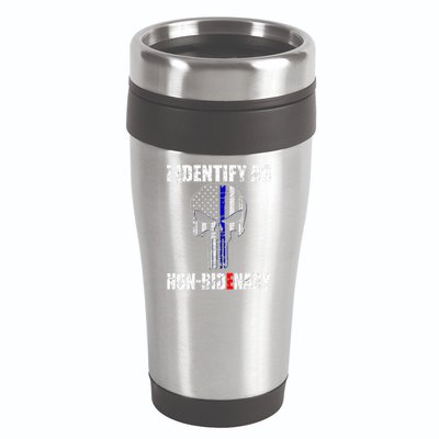 I Identify As Non Bidenary Skull Line Blue 16oz Travel Tumbler