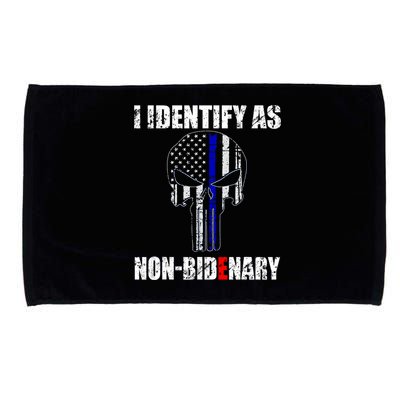 I Identify As Non Bidenary Skull Line Blue Microfiber Hand Towel