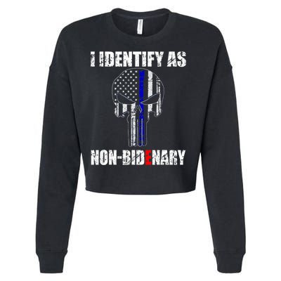 I Identify As Non Bidenary Skull Line Blue Cropped Pullover Crew
