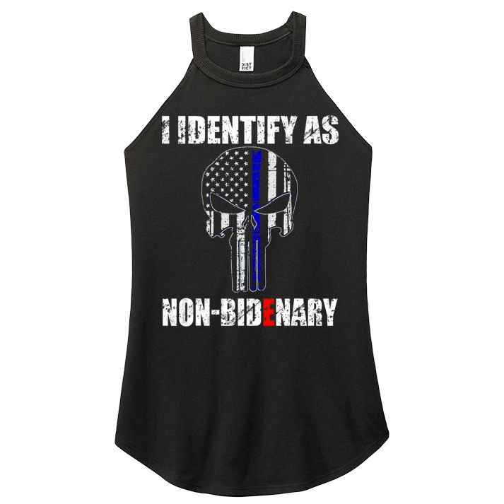 I Identify As Non Bidenary Skull Line Blue Women's Perfect Tri Rocker Tank