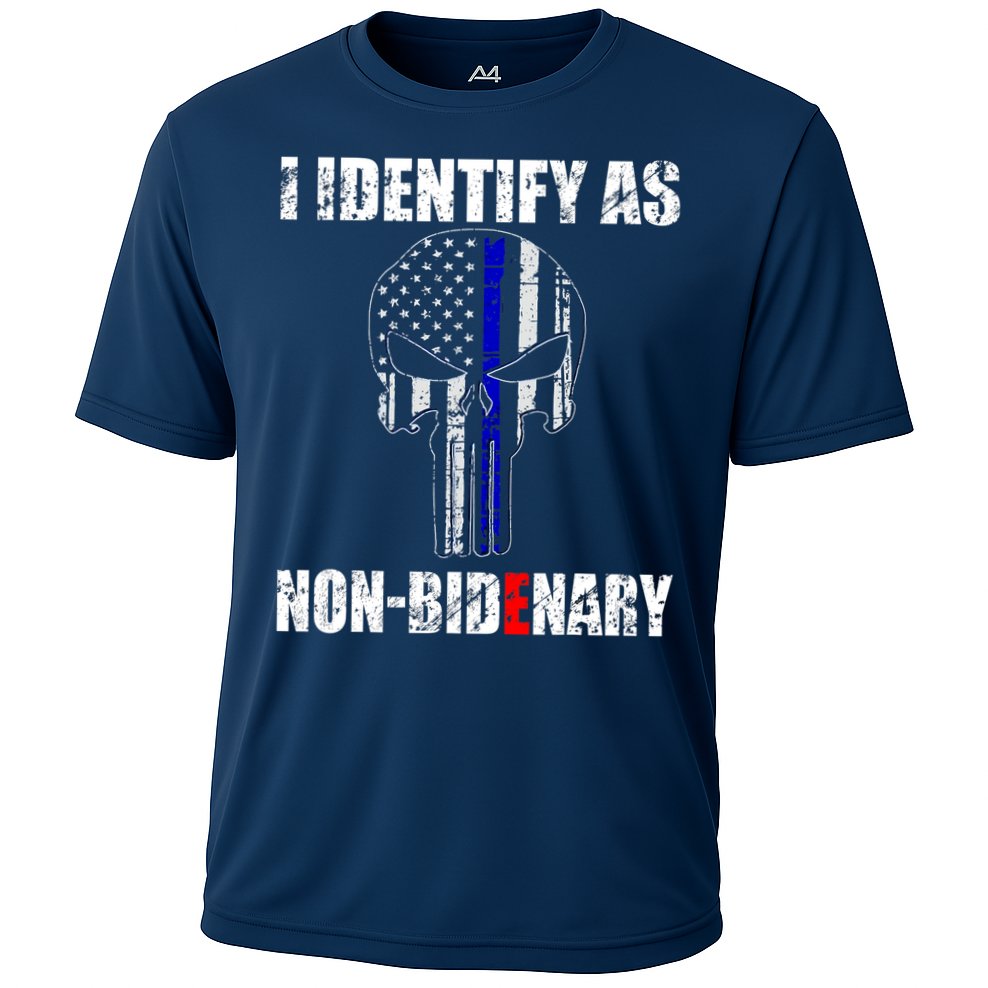 I Identify As Non Bidenary Skull Line Blue Performance Shirt