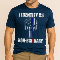 I Identify As Non Bidenary Skull Line Blue Performance Shirt