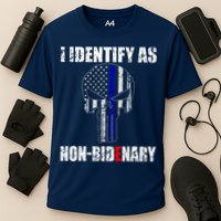 I Identify As Non Bidenary Skull Line Blue Performance Shirt