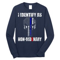 I Identify As Non Bidenary Skull Line Blue Long Sleeve Shirt