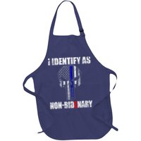 I Identify As Non Bidenary Skull Line Blue Apron