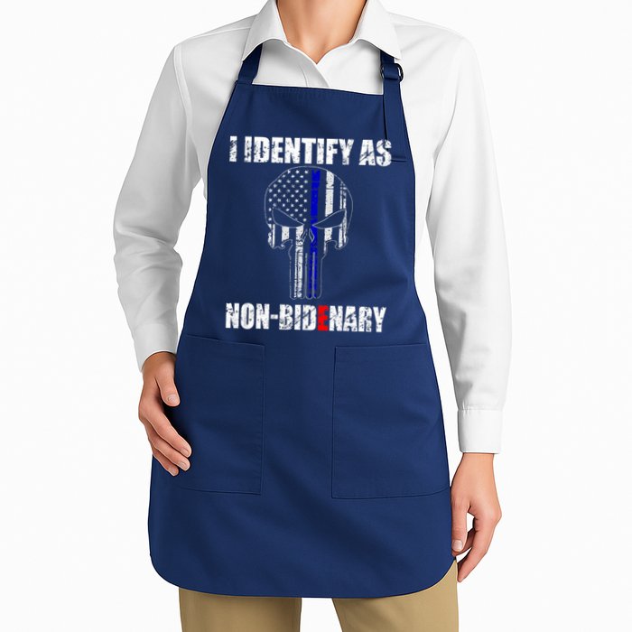 I Identify As Non Bidenary Skull Line Blue Apron