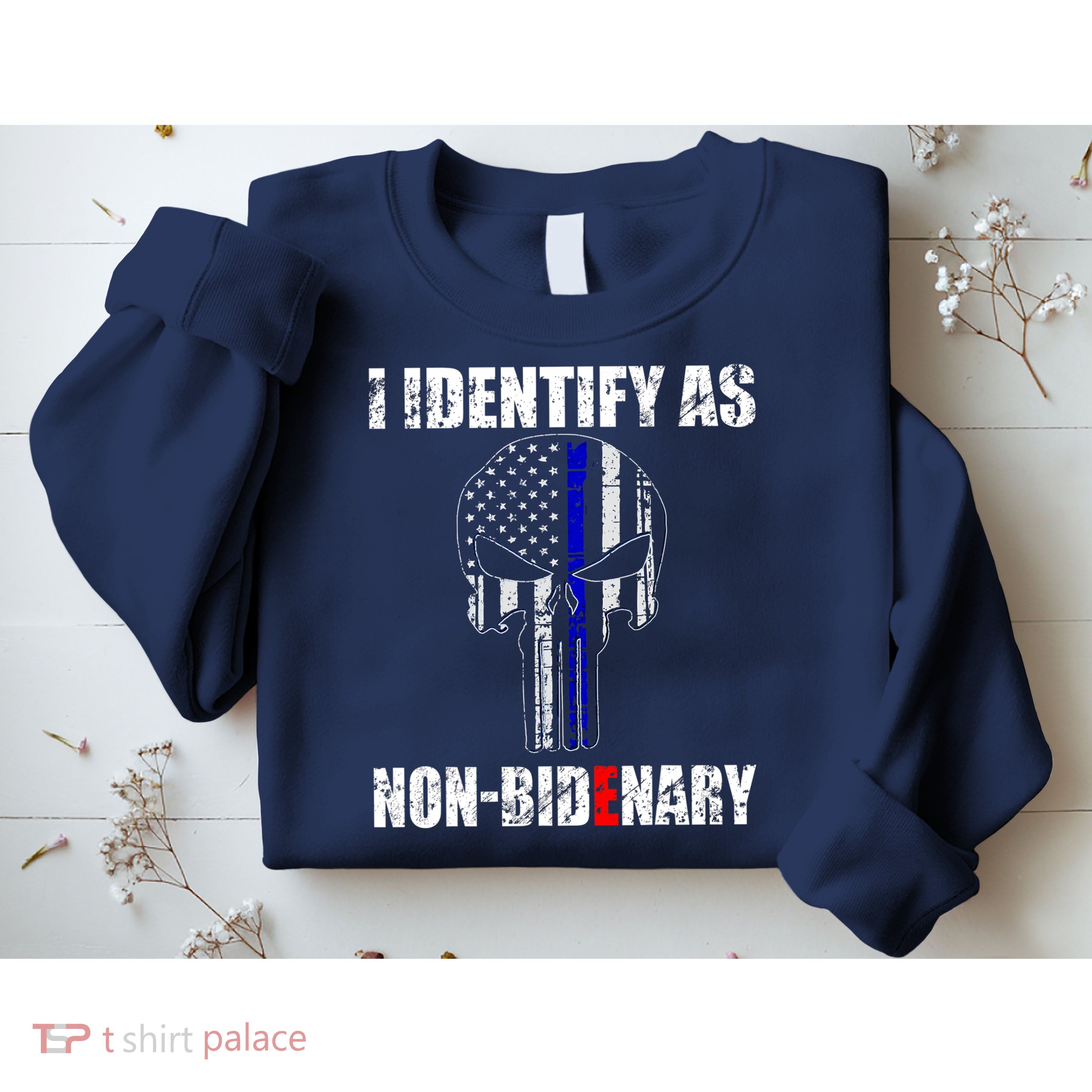 I Identify As Non Bidenary Skull Line Blue Sweatshirt