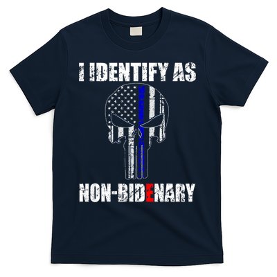 I Identify As Non Bidenary Skull Line Blue T-Shirt