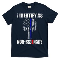 I Identify As Non Bidenary Skull Line Blue T-Shirt