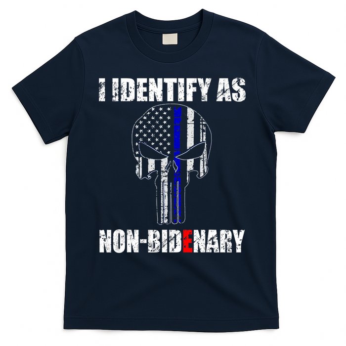 I Identify As Non Bidenary Skull Line Blue T-Shirt