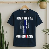 I Identify As Non Bidenary Skull Line Blue T-Shirt