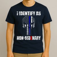 I Identify As Non Bidenary Skull Line Blue T-Shirt