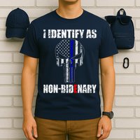 I Identify As Non Bidenary Skull Line Blue T-Shirt