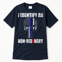 I Identify As Non Bidenary Skull Line Blue Tall T-Shirt