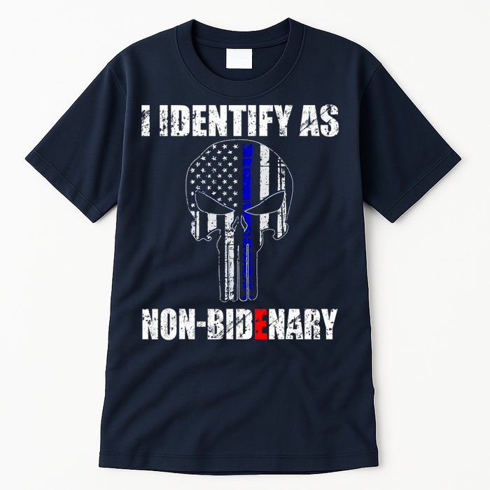I Identify As Non Bidenary Skull Line Blue Tall T-Shirt