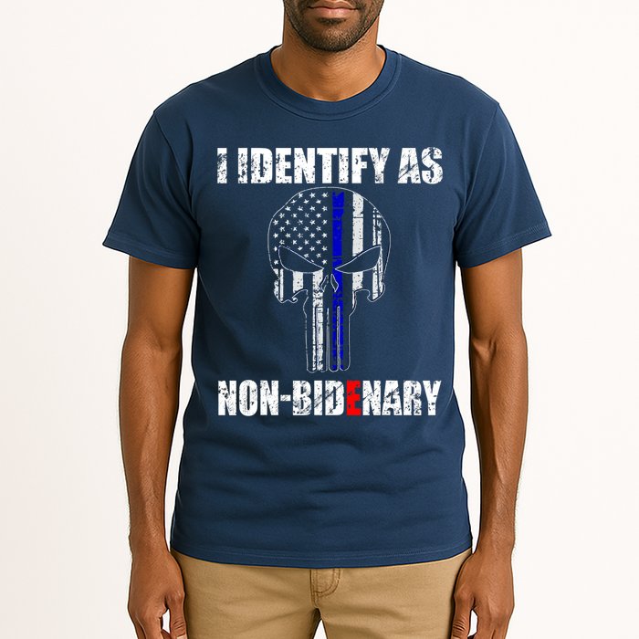 I Identify As Non Bidenary Skull Line Blue Tall T-Shirt