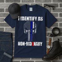 I Identify As Non Bidenary Skull Line Blue Tall T-Shirt