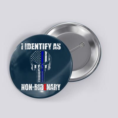 I Identify As Non Bidenary Skull Line Blue Button