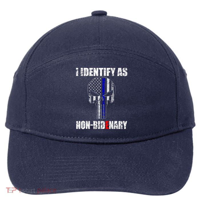 I Identify As Non Bidenary Skull Line Blue 7-Panel Snapback Hat
