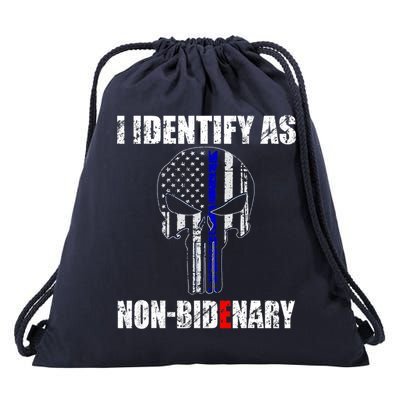I Identify As Non Bidenary Skull Line Blue Drawstring Bag